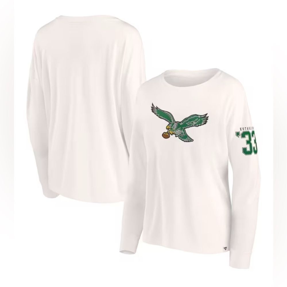 Philadelphia Eagles Fanatics Cream Oversized Lightweight Long Sleeve Tee, XXL